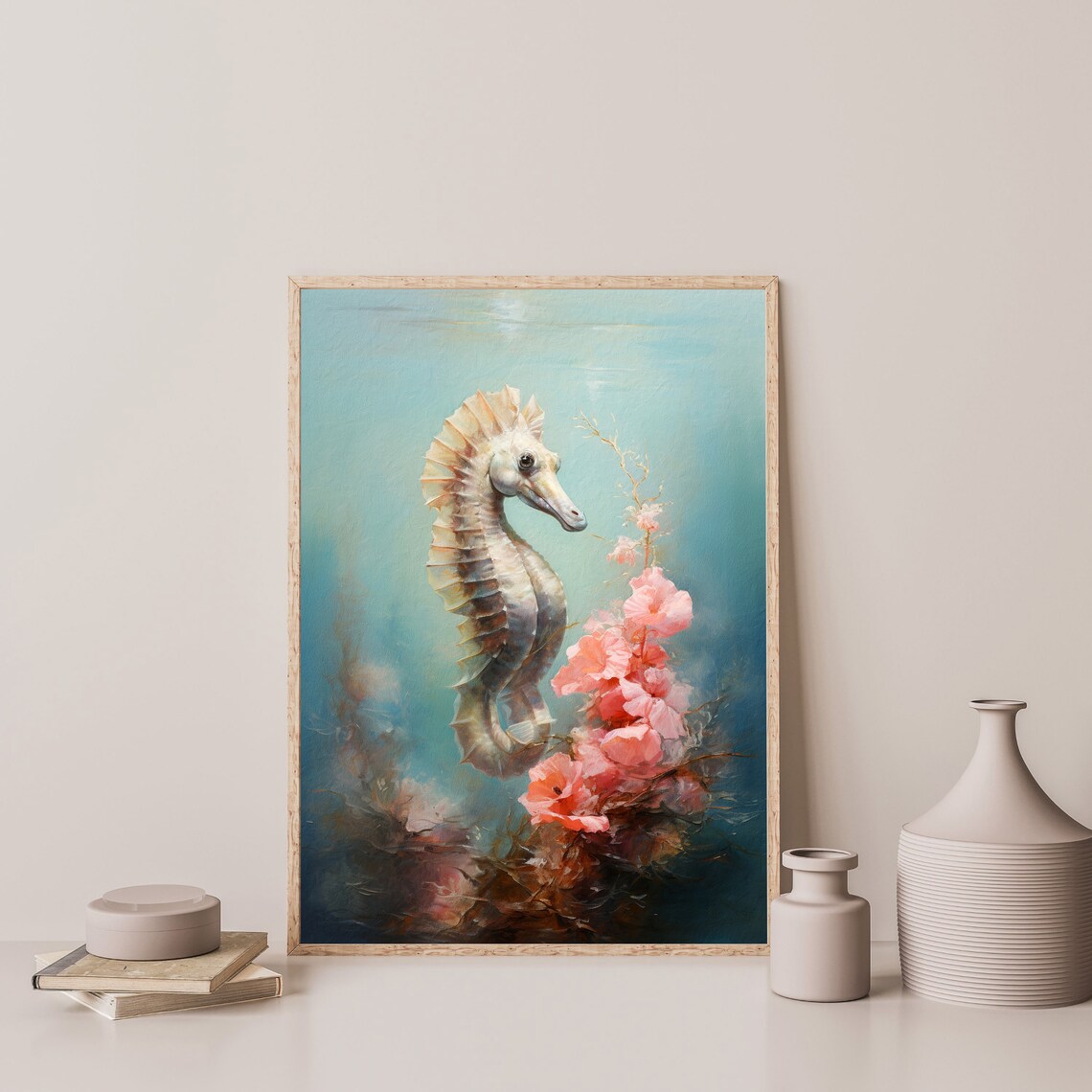 Seahorse Print Coastal Wall Art Print Retro Coastal Kitchen Bedroom Decor Minimal Sea Life Wall Art P 663 - Image 3
