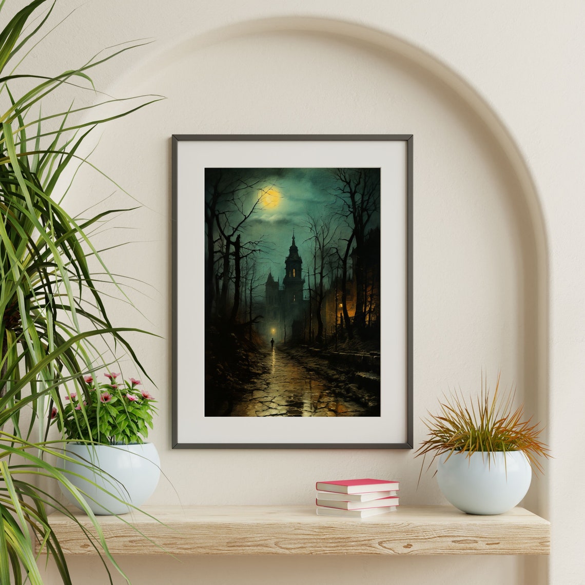 Night Landscape Painting Moody Cottagecore Wall Art Dark Academia Aesthetic Decor Witchy Moon Art Print P 421 - Image 2
