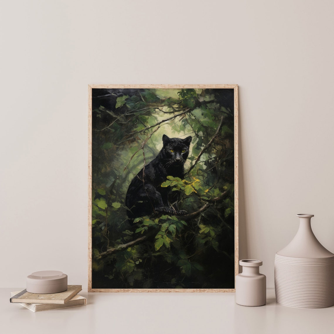 Black Panther in Jungle Foliage with Golden Eyes Moody Wall Art - Image 3