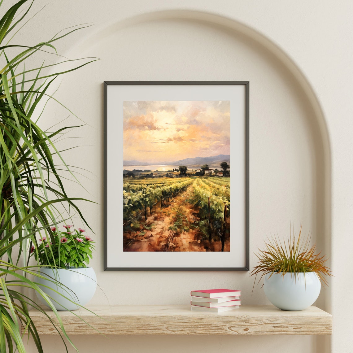 Vintage Vineyards Painting Antique Country Landscape Print Rustic Antique Farmhouse Decor P 611 - Image 2