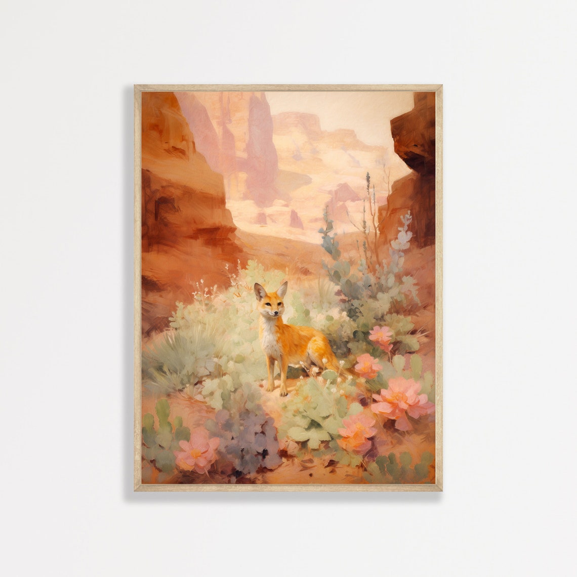 Desert Fox Among Cactus Blooms in Red Rock Canyon Western Wall Art