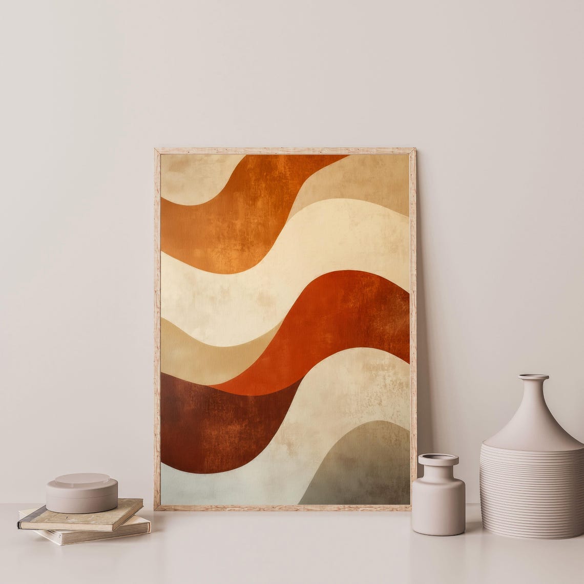 Terracotta Abstract Waves Rust Orange Beige Flowing Modern Poster - Image 3