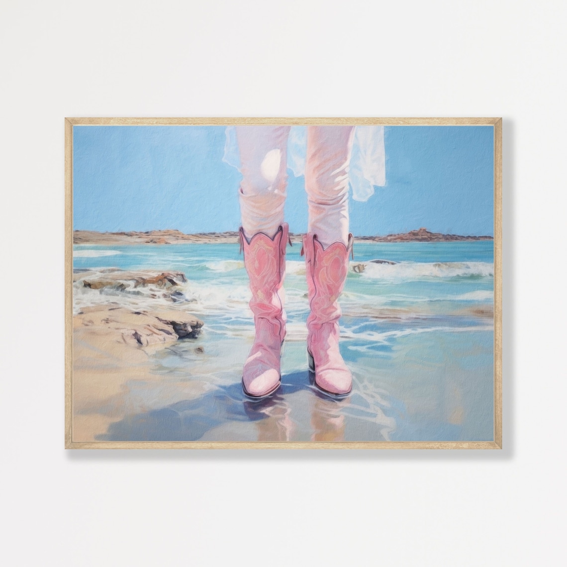 Cowgirl Beach Retro Country Boots Art Print