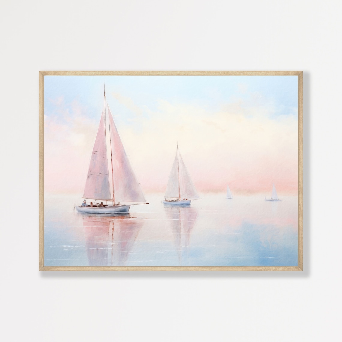 Sailboat Wall Art Minimal Vintage Nautical Painting Retro Ocean Seascape Decor Large Coastal Artwork P 564