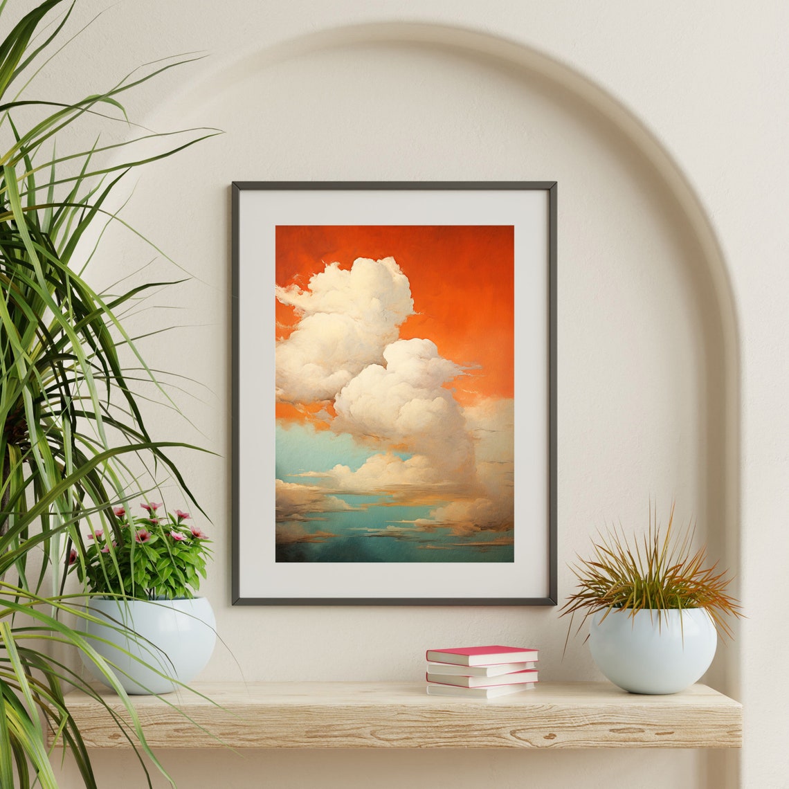 Cloud Art Print Abstract Oil Painting Modern Wall Art Minimalist Home Decor Orange And Teal Artwork P 701 - Image 2