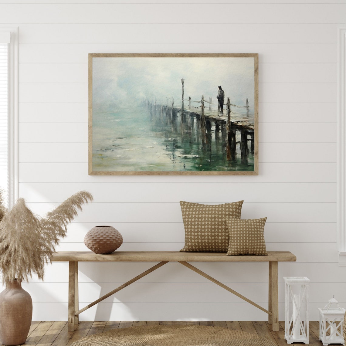 Vintage Dock Painting Moody Antique Wall Art Rustic Minimalist Art Print Seaside Coastal Poster P 680 - Image 3