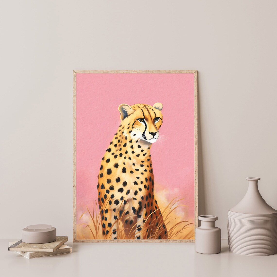 Cheetah Pink Background Retro Girly Wildlife Trendy Preppy Aesthetic Art Print - Image 3