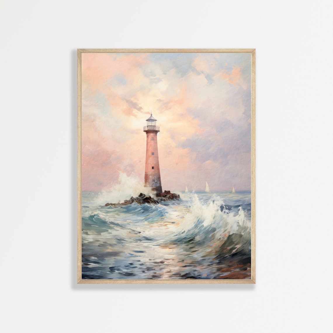Lighthouse Painting Retro Coastal Wall Art Vintage Seaside Wall Decor Antique Seascape Artwork P 542