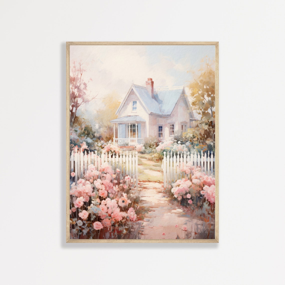 Spring Country Cottage Painting Retro Neutral Vintage Wall Art Minimal Antique Farmhouse Decor P 578