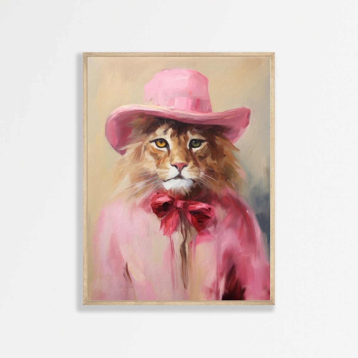 Lion In Pink Cowboy Hat And Bow Tie Funny Animal Portrait Poster