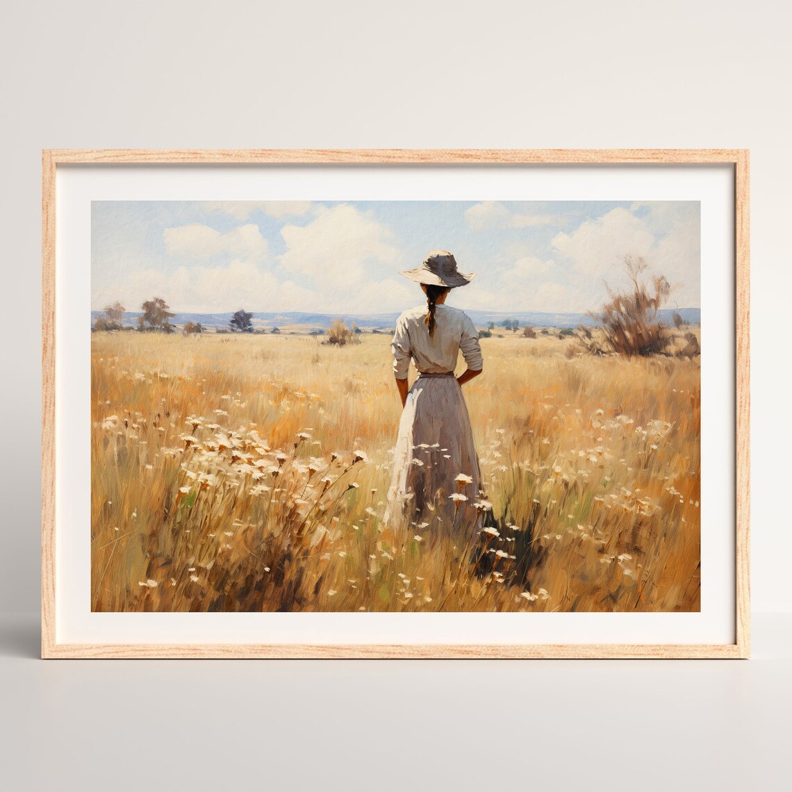Woman in a Field of Golden Wildflowers Vintage Countryside Wall Art - Image 2