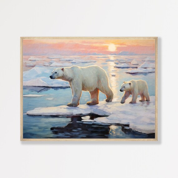 Polar Bear Retro Nursery Art Print, Kids Room Decor