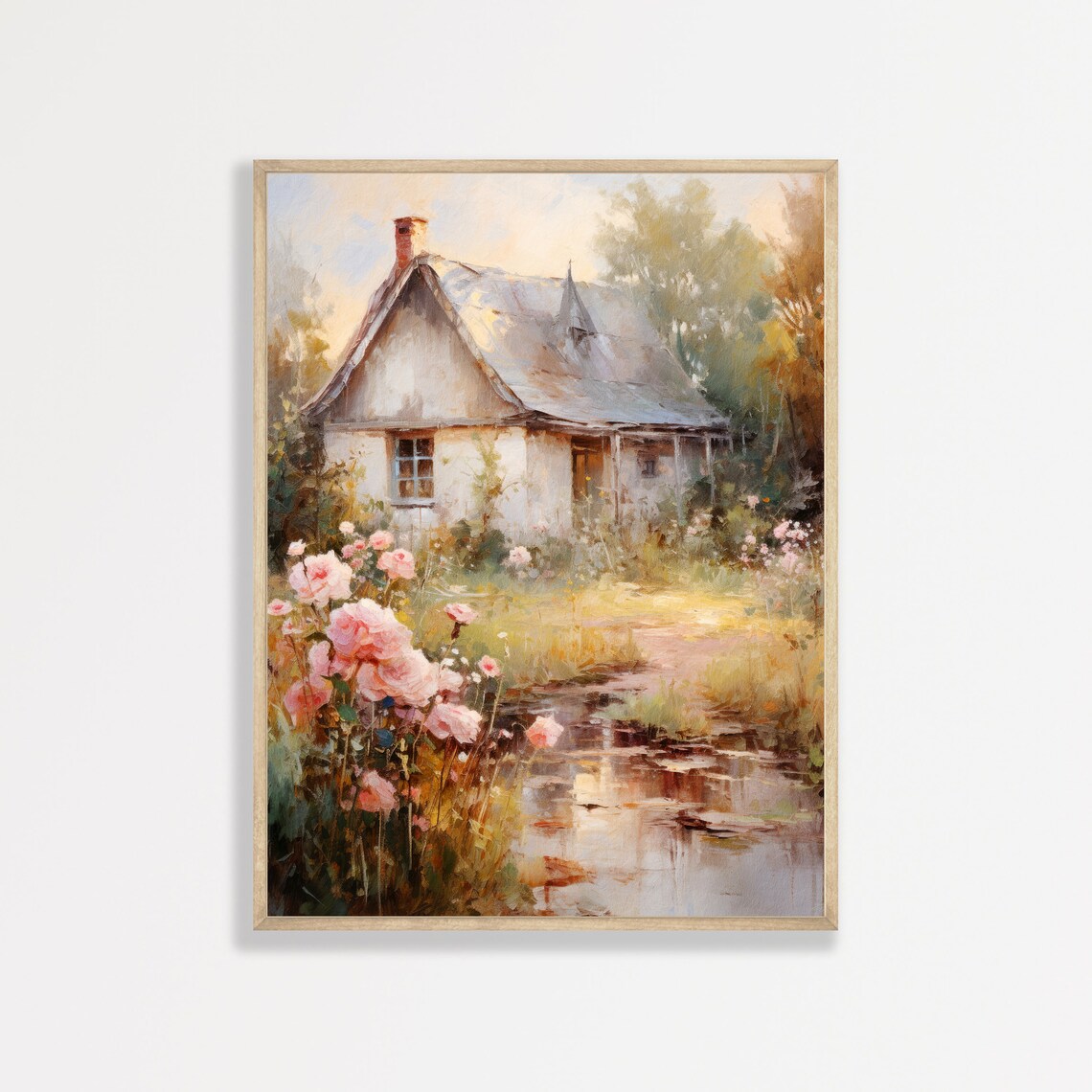 French Countryside Cottage, Vintage Farmhouse Art Print