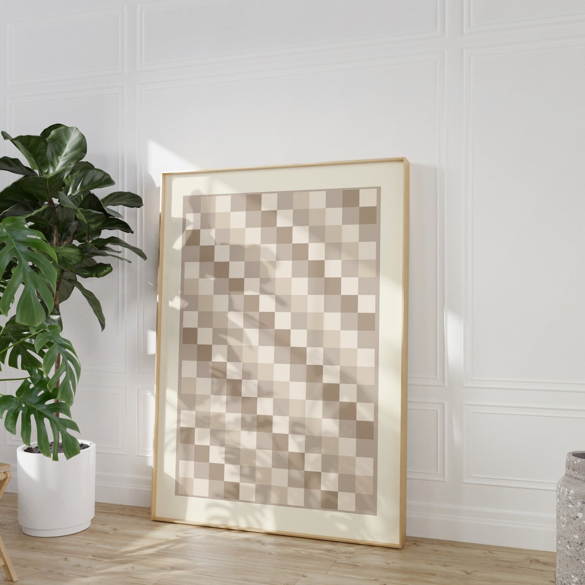 Neutral Taupe Mosaic Checkerboard Geometric Modern Art Poster - Image 2