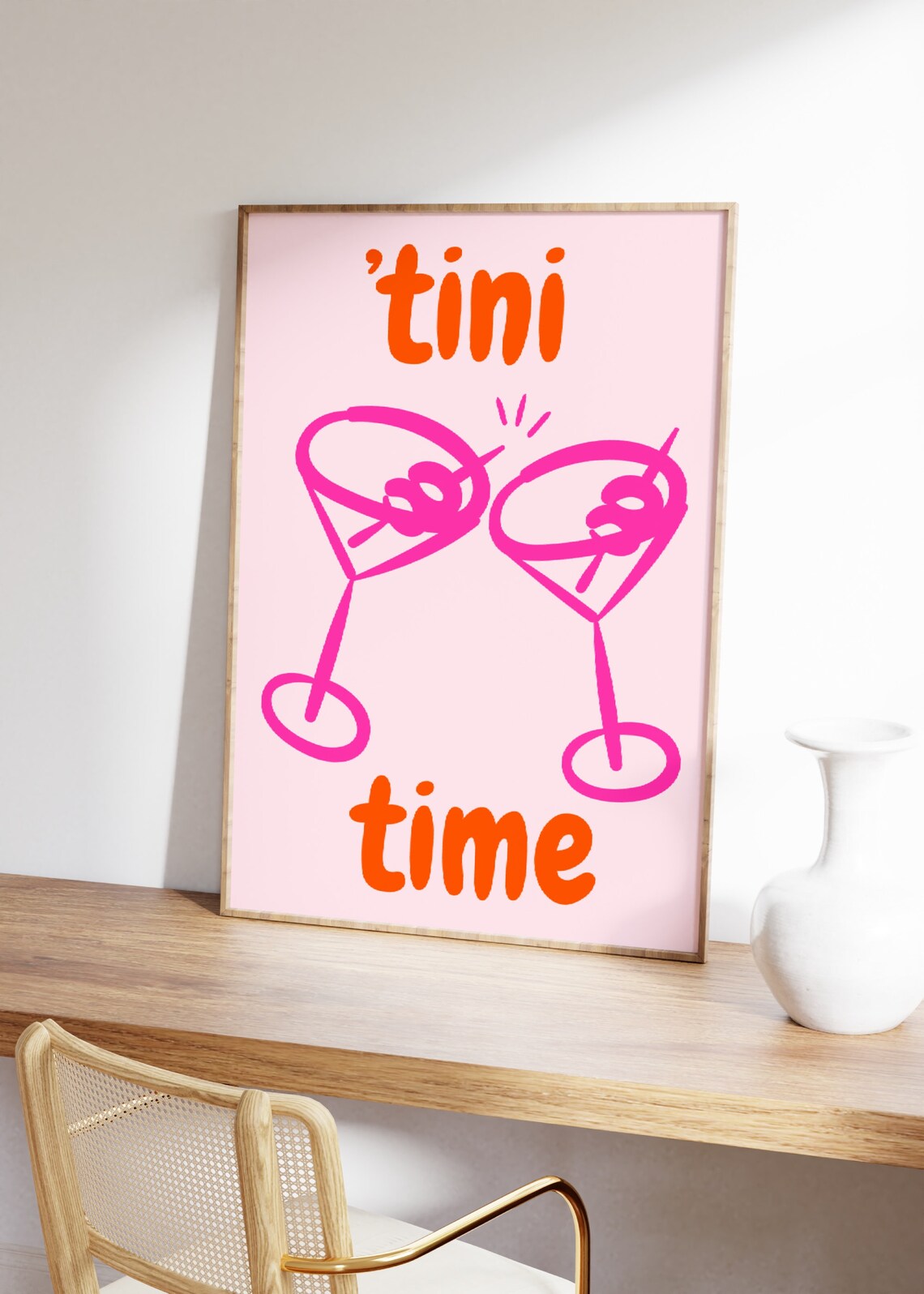 Tini Time Pink Martini Cocktail Typography Bar Cart Party Poster - Image 2