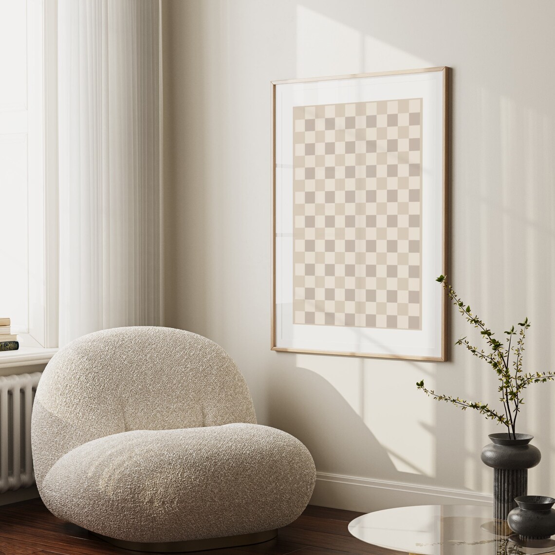 Checkered Wall Art Beige Retro Checkerboard Art Print - Image 3