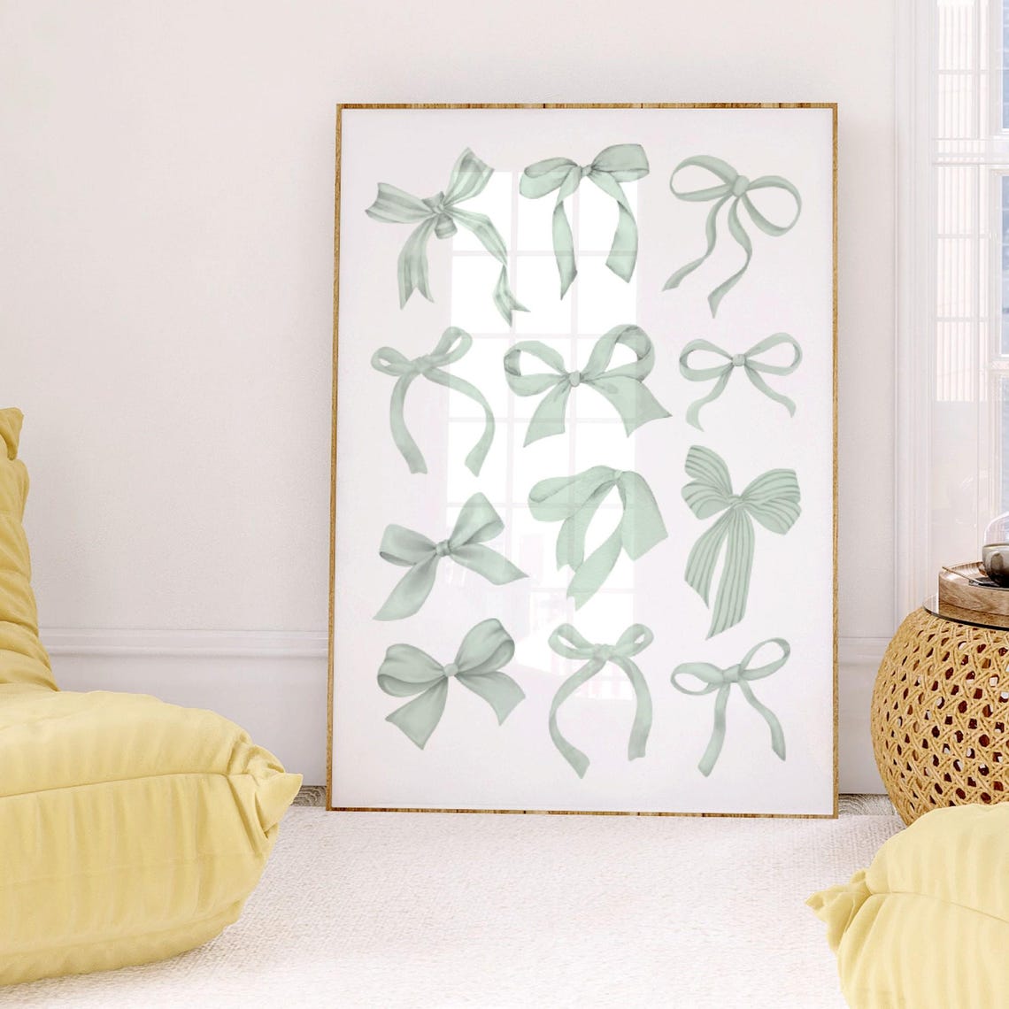Sage Green Ribbon Bows Pattern Coquette Aesthetic Art Poster