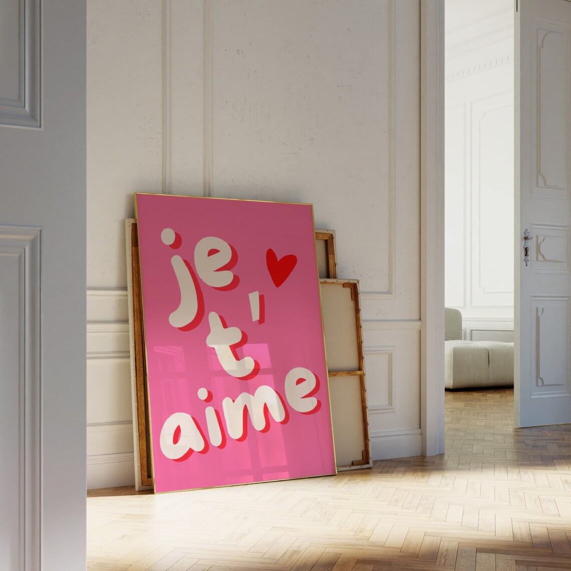 Je Taime French I Love You Hot Pink Bubble Typography Poster - Image 2