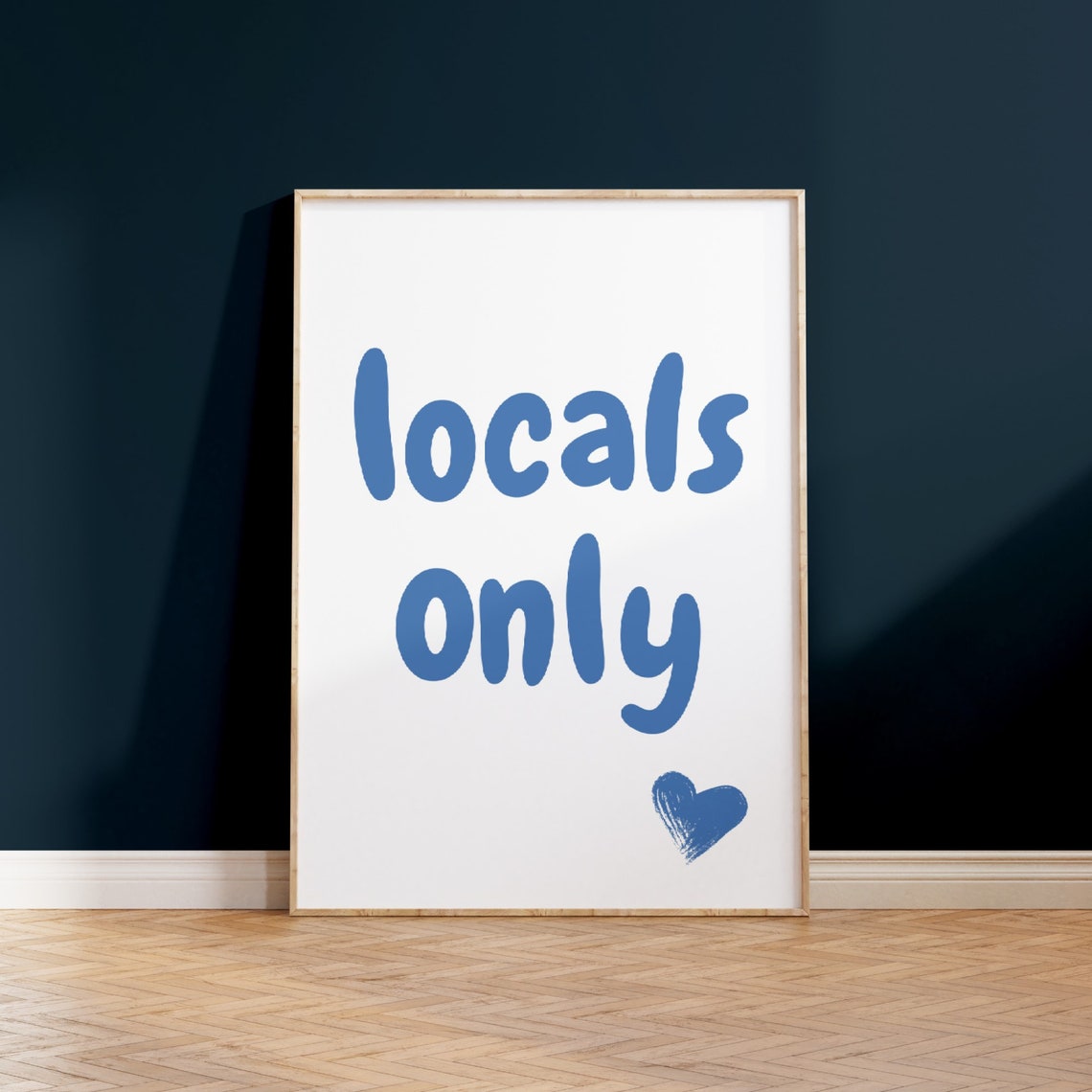 Locals Only Blue Typography Beach Coastal Surf Poster Cute Wall Decor