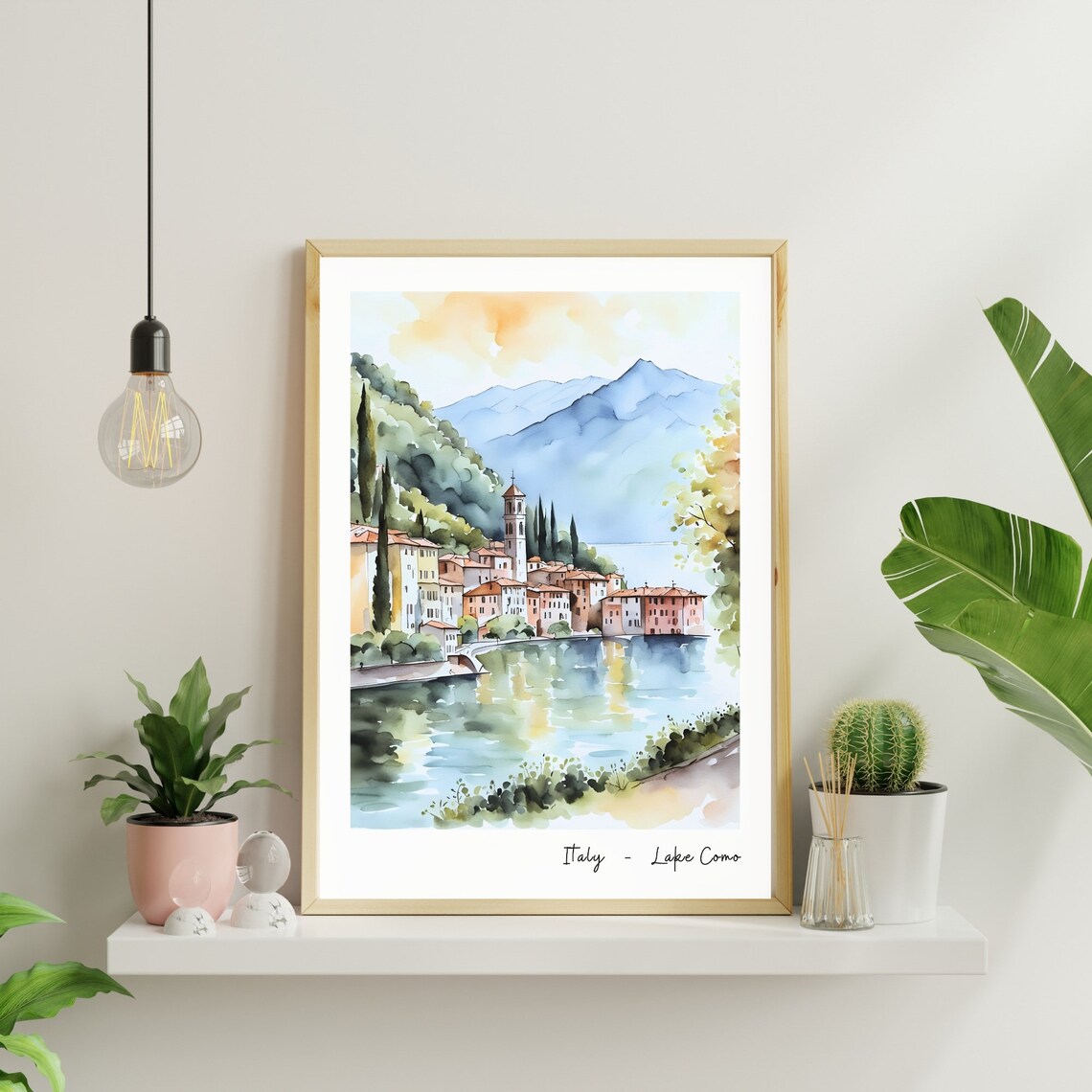 Italy Lake Como Watercolor Sunset Travel Village Landscape Poster - Image 4