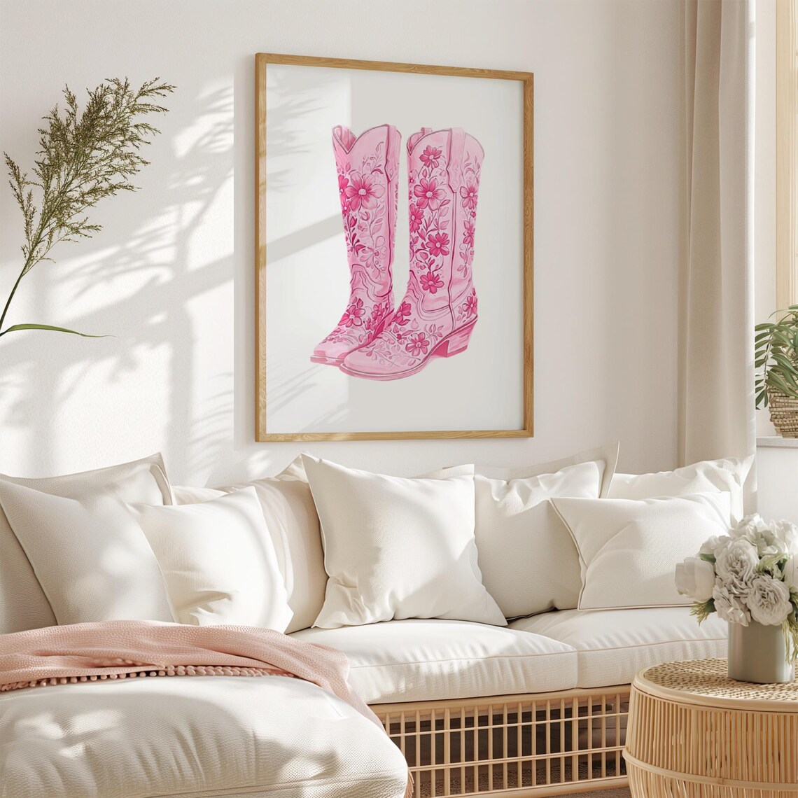 Pink Floral Cowboy Boots Poster Coastal Cowgirl Western Girly Art - Image 2