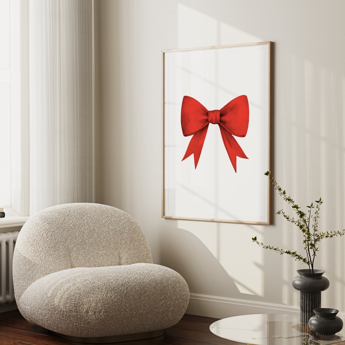 Red Ribbon Bow Watercolor Minimalist Classic Coquette Poster - Image 2