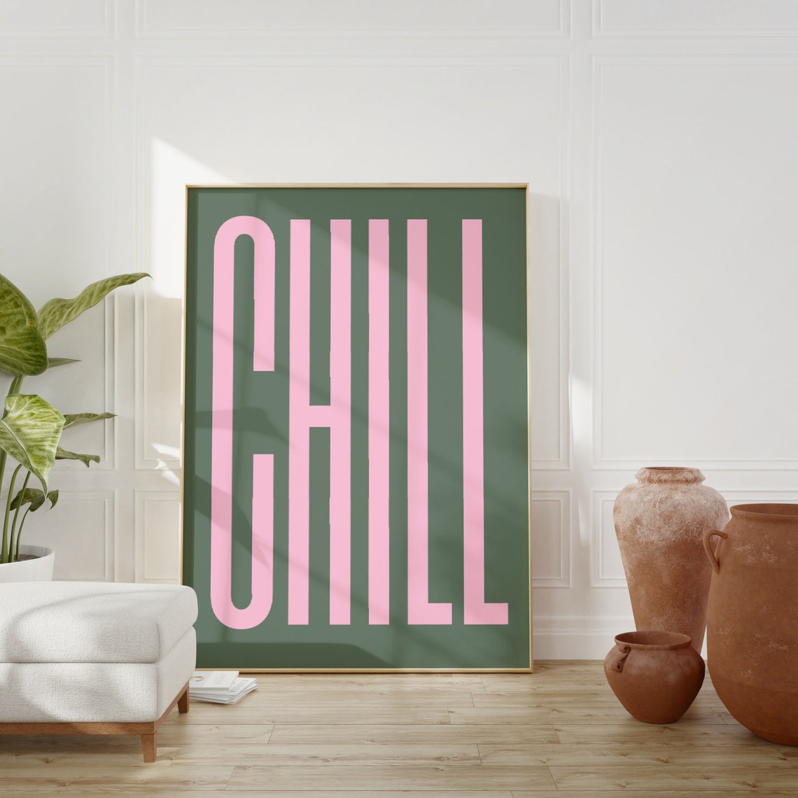 Chill Typography Sage Green Pink Preppy Minimalist Trendy Poster - Image 5