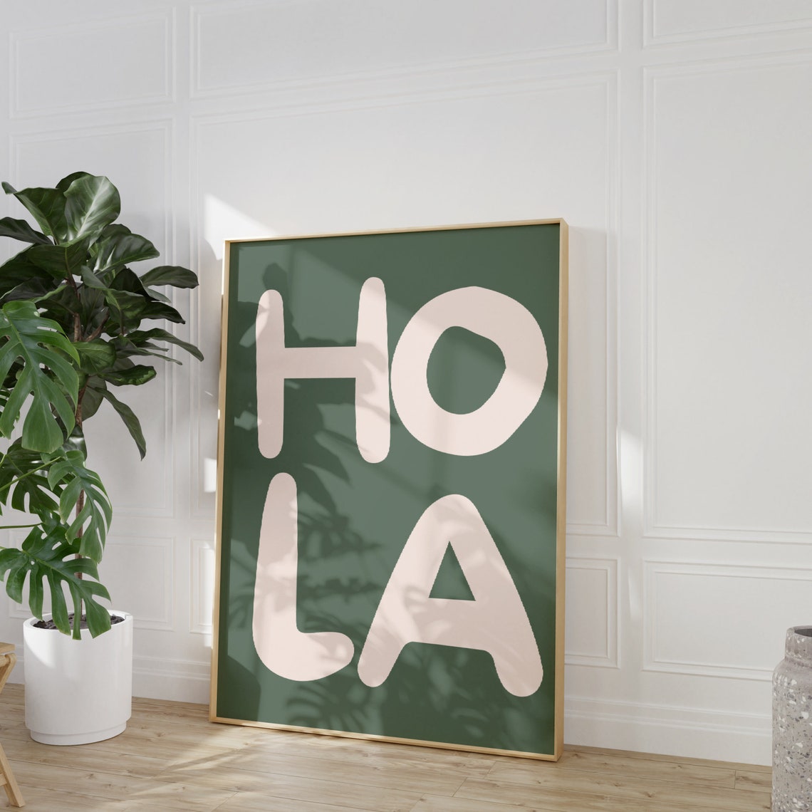 Hola Cream Chunky Bubble Letter Sage Green Spanish Phrase Poster - Image 2