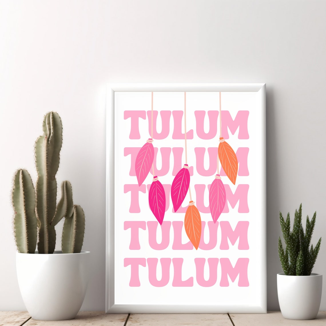 Tulum Mexico Travel Pink Feathers Retro Typography Beach Poster - Image 2