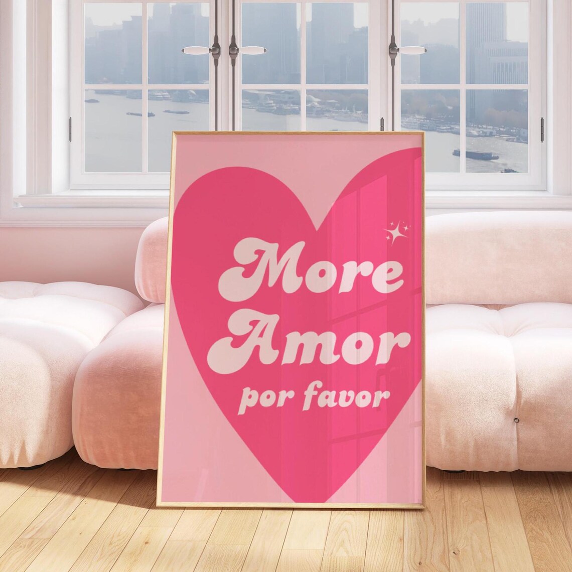 More Amor Por Favor Pink Heart Love Spanish Retro Typography Poster