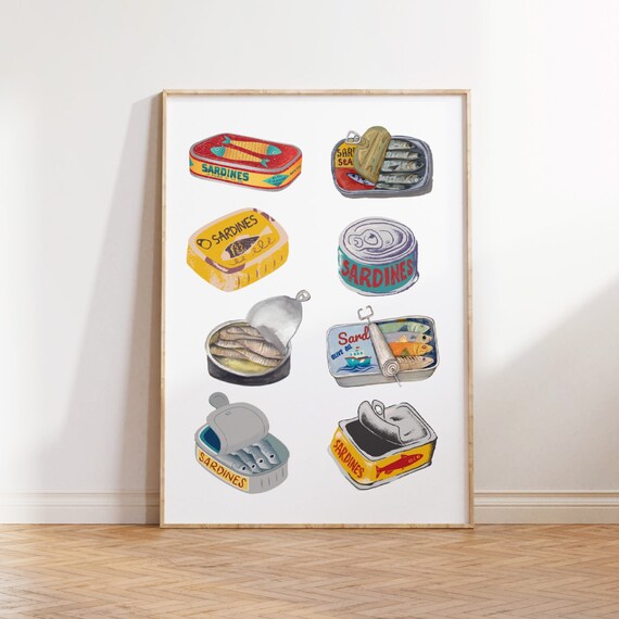 Sardines Tin Print Kitchen Wall Art Sardine Wall Art Dining Room Decor Retro Food Art Vintage Kitchen Decor Fish Poster Seafood Art