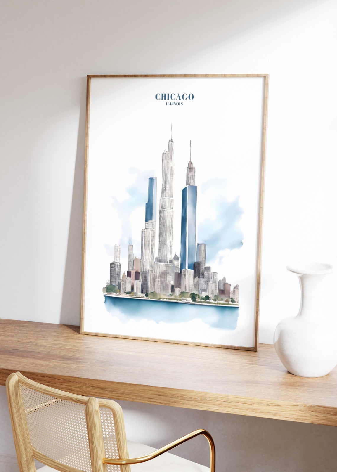 Chicago City Travel Print Art Pink Blue Chicago Travel Exhibition Print Trendy Wall Print Cityscape Travel Posters Usa - Image 2