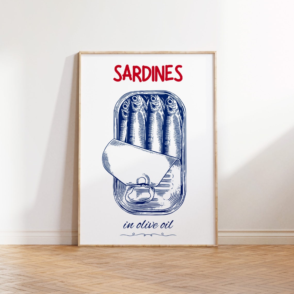 Sardines In Olive Oil Retro Red Navy Vintage Tin Kitchen Wall Print - Image 4