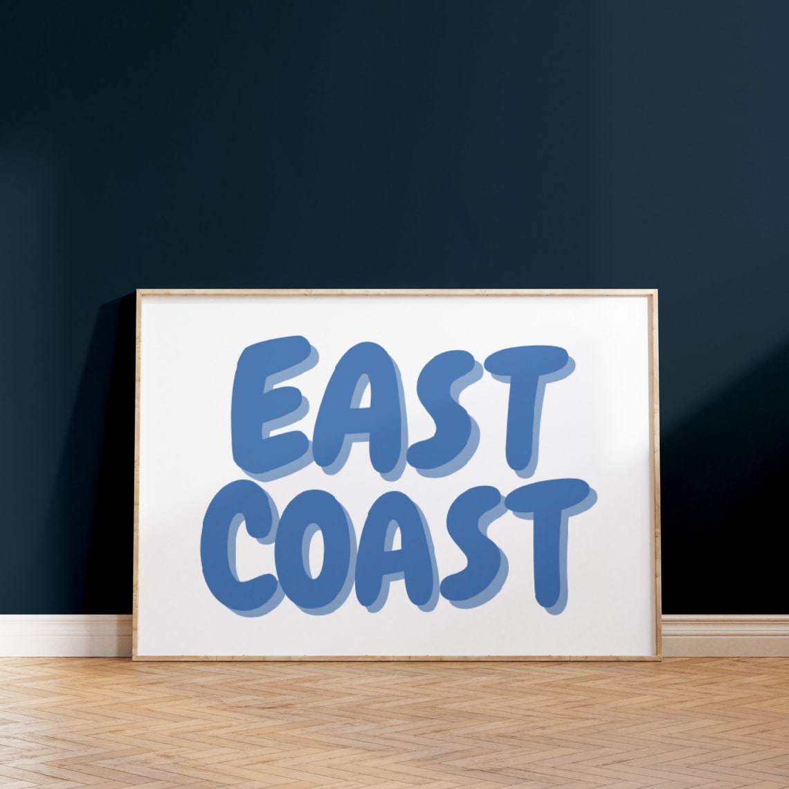 East Coast Blue Bubble Letters Poster Retro Typography Coastal Decor - Image 2