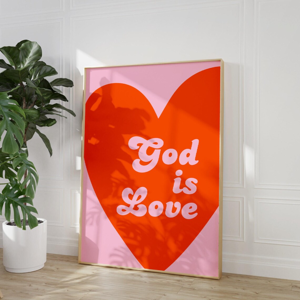 God Is Love Big Red Heart Retro Cream Script Faith Poster Cute Wall Decor - Image 2