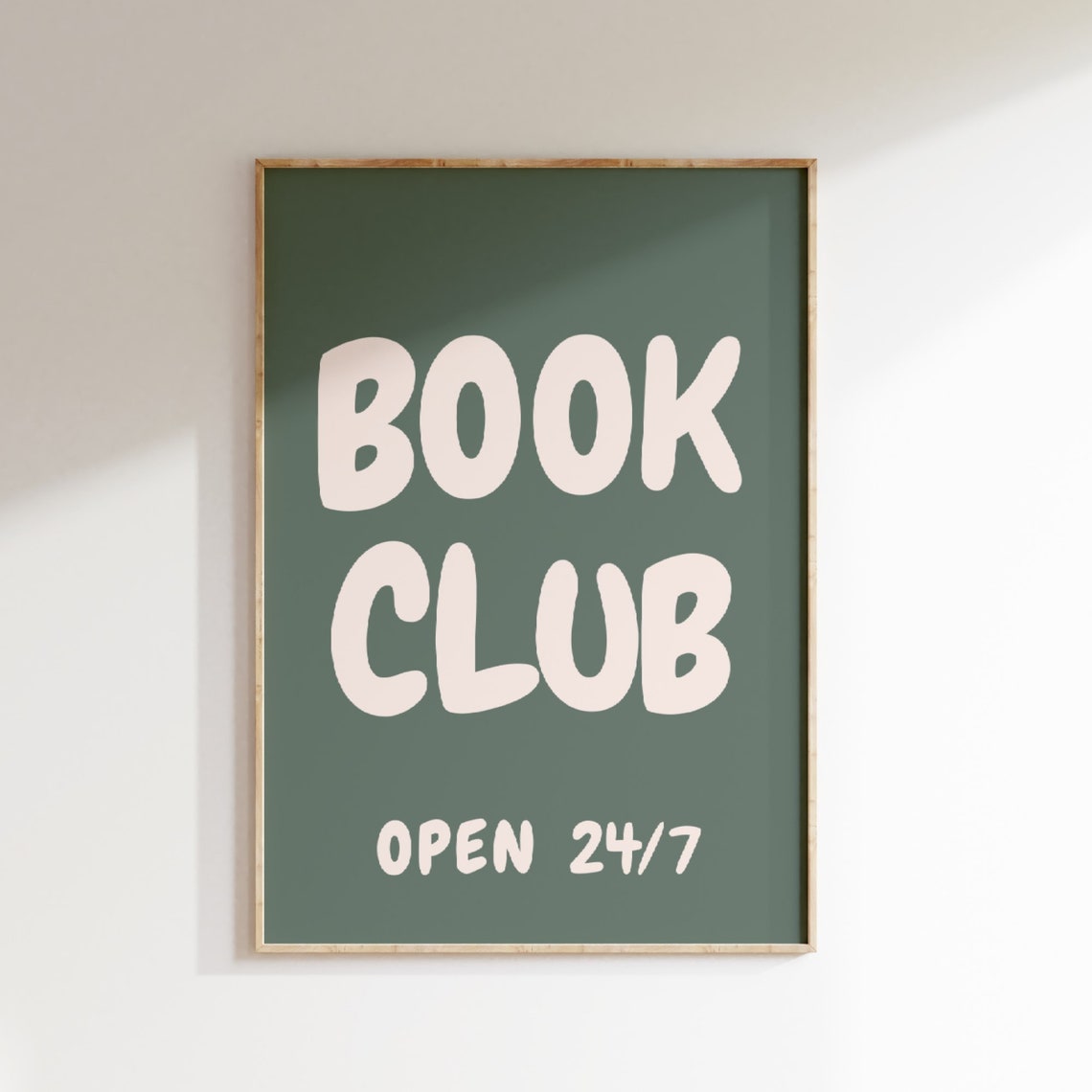 Vintage Book Club Open 24/7 Dark Green Library Reading Poster