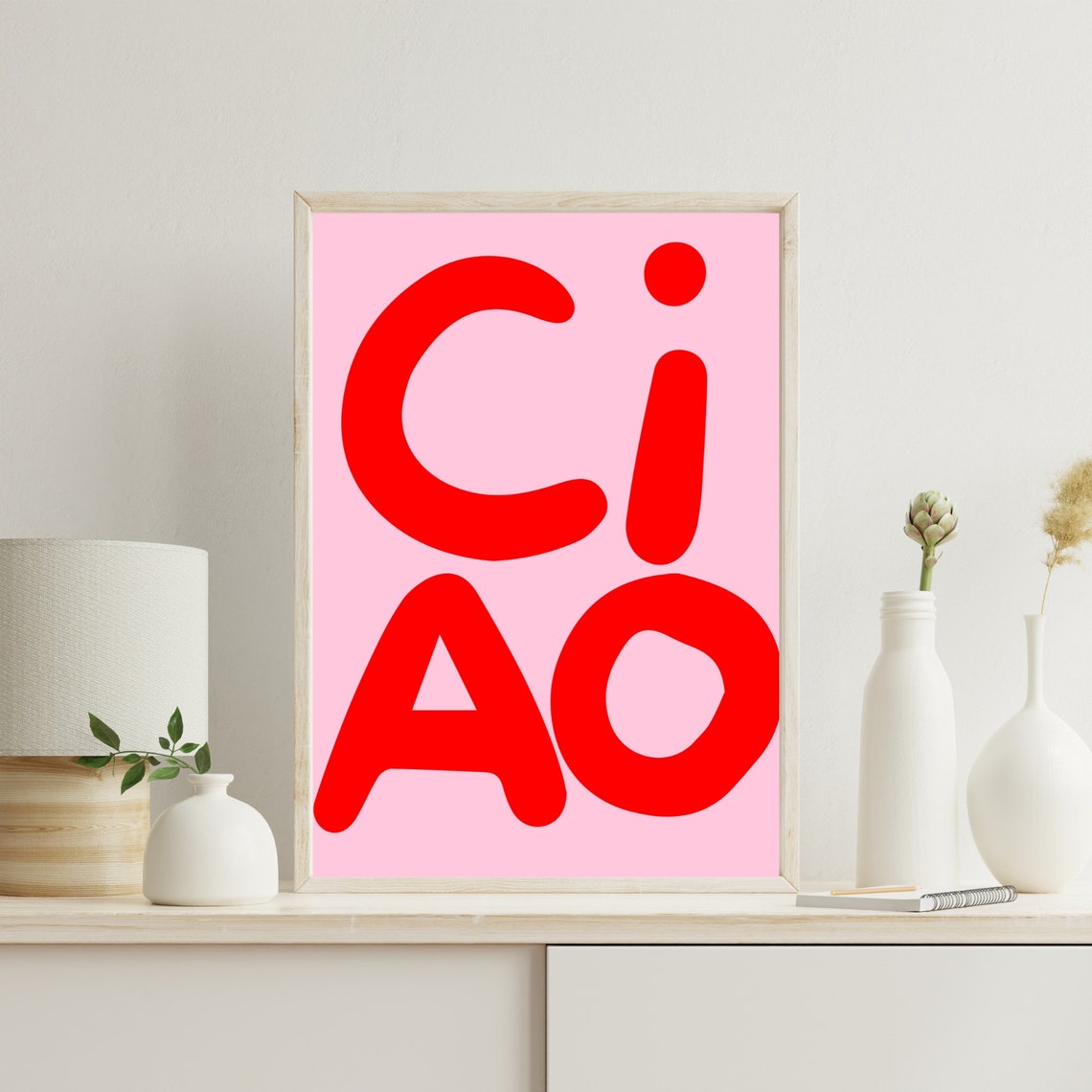 Ciao Red Bubble Letter Pink Italian Greeting Dorm Wall Poster - Image 3