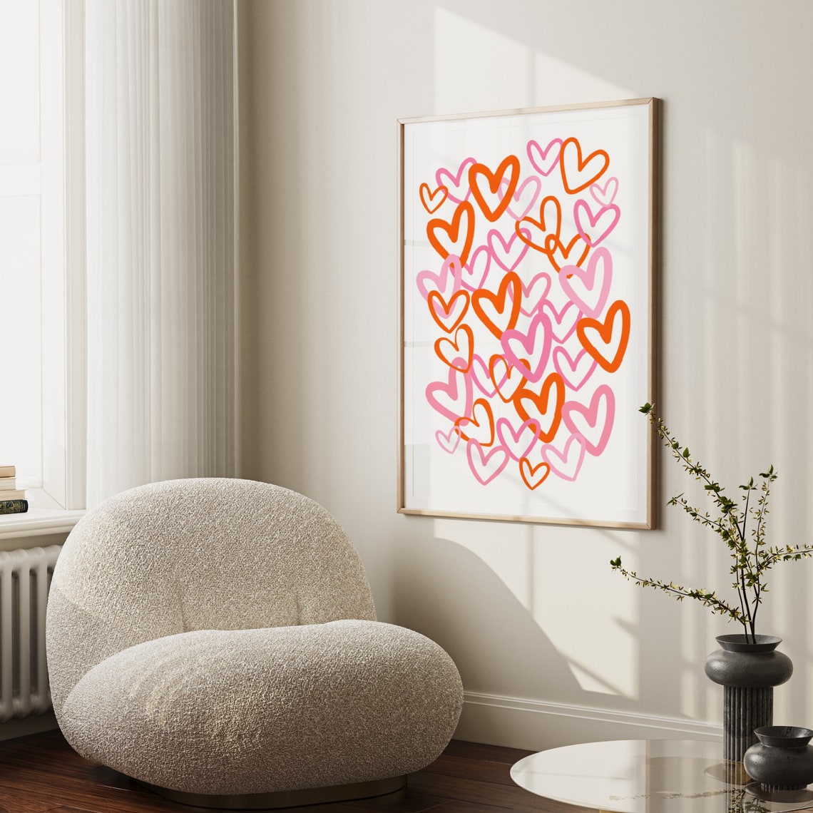 Pink Orange Graffiti Hearts Pattern Colorful Doodle Heart Poster - Image 2