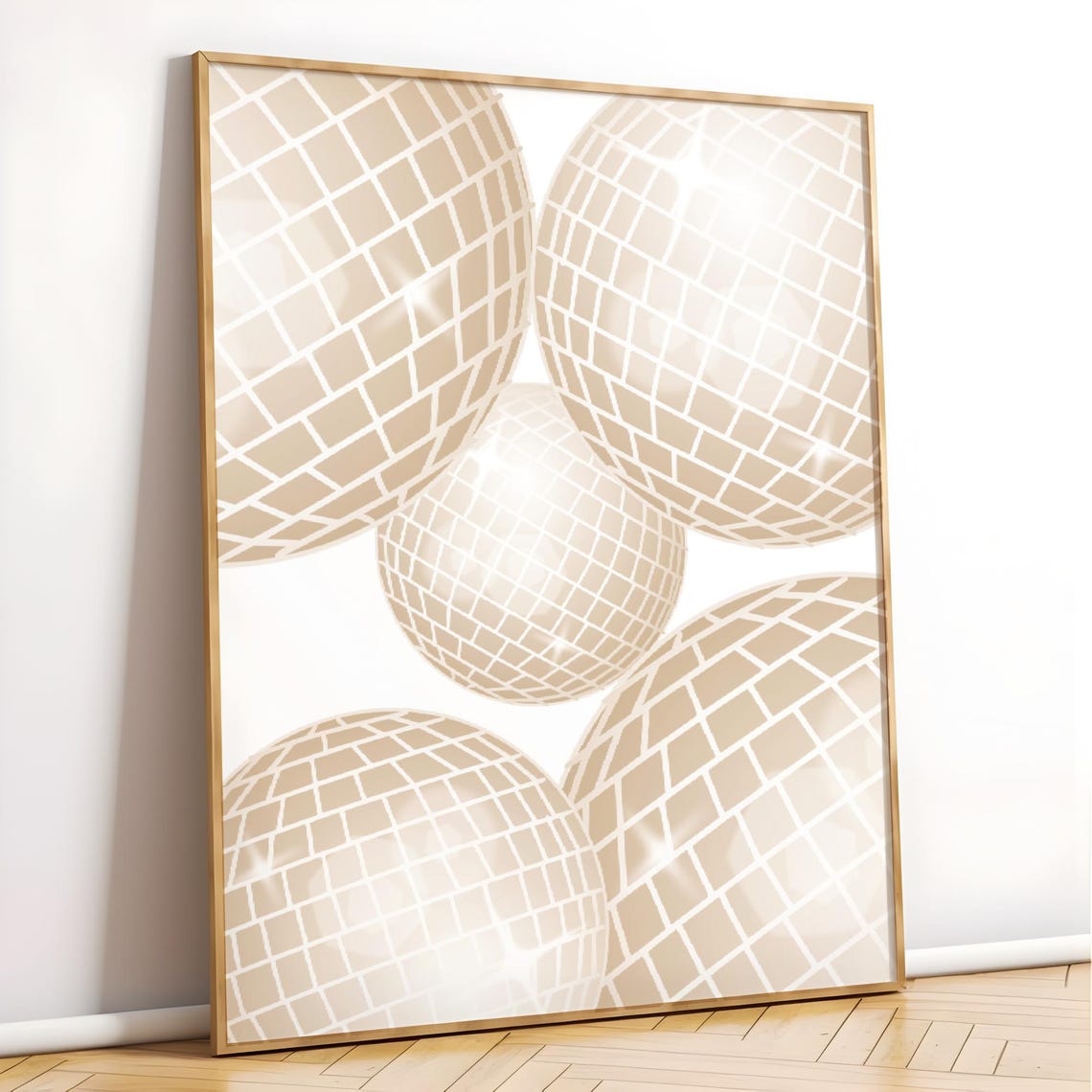 Beige Cream Disco Balls Sparkling Neutral College Dorm Poster - Image 3