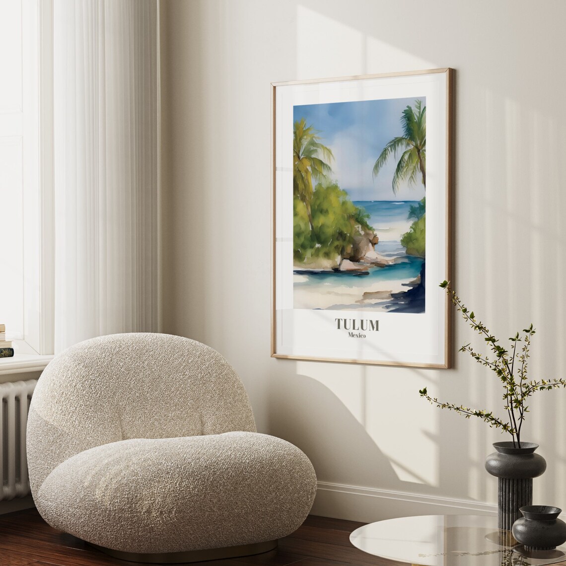 Tulum Mexico Beach Watercolor Travel Poster Palm Trees Coastal Scene - Image 2
