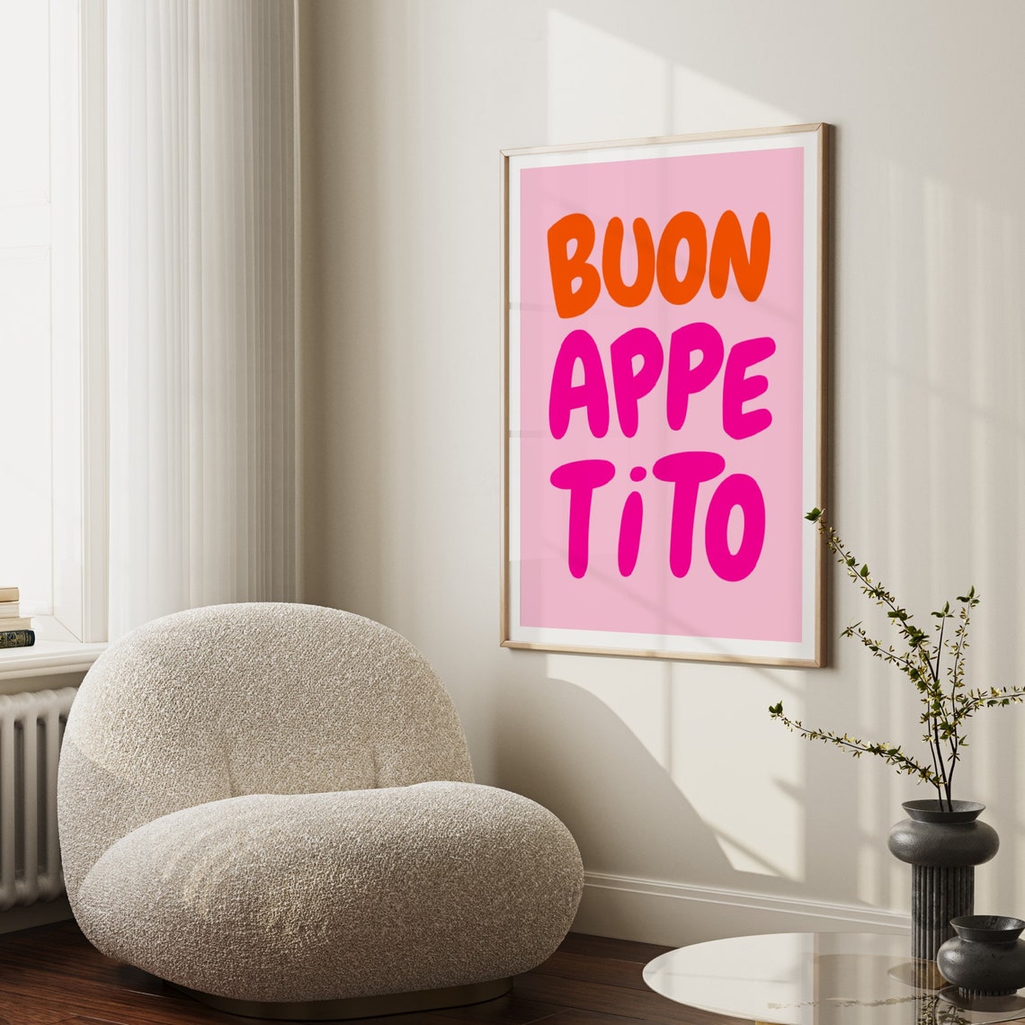 Buon Appetito Pink Typography Poster Italian Kitchen Phrase Wall Decor - Image 2