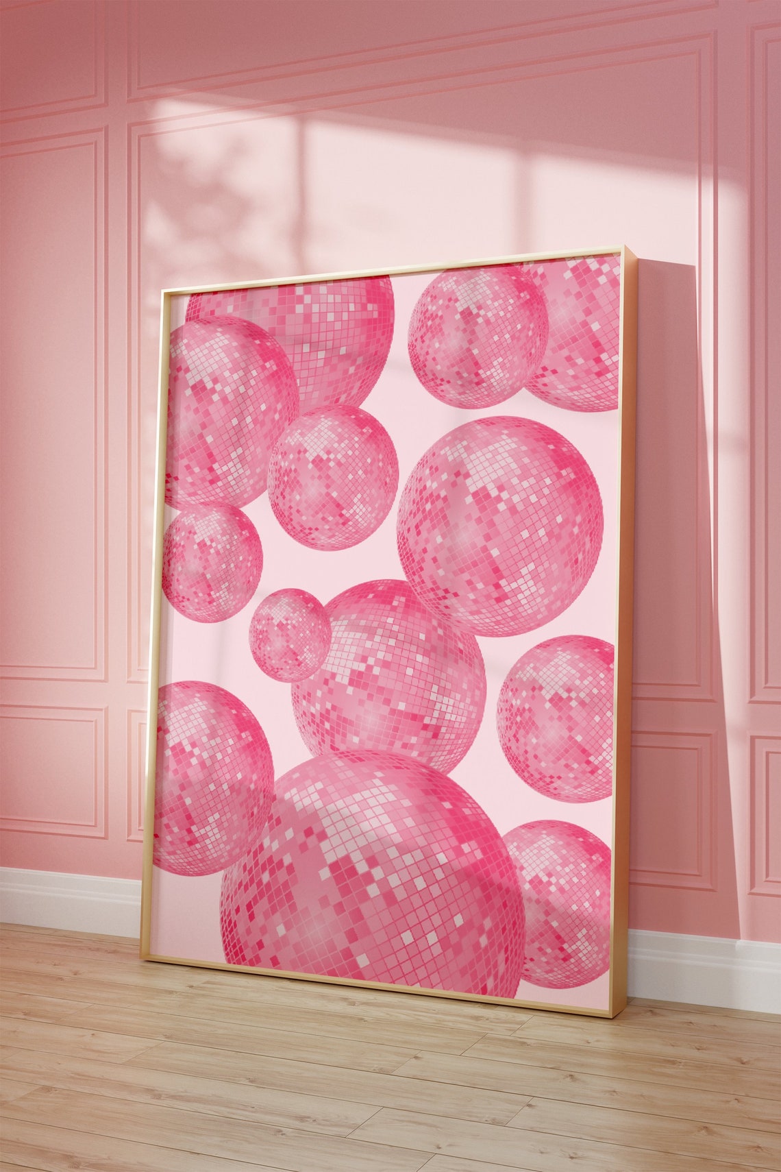 Fun Pink Disco Ball Pattern Retro Party Glam Mirror Ball Poster - Image 3