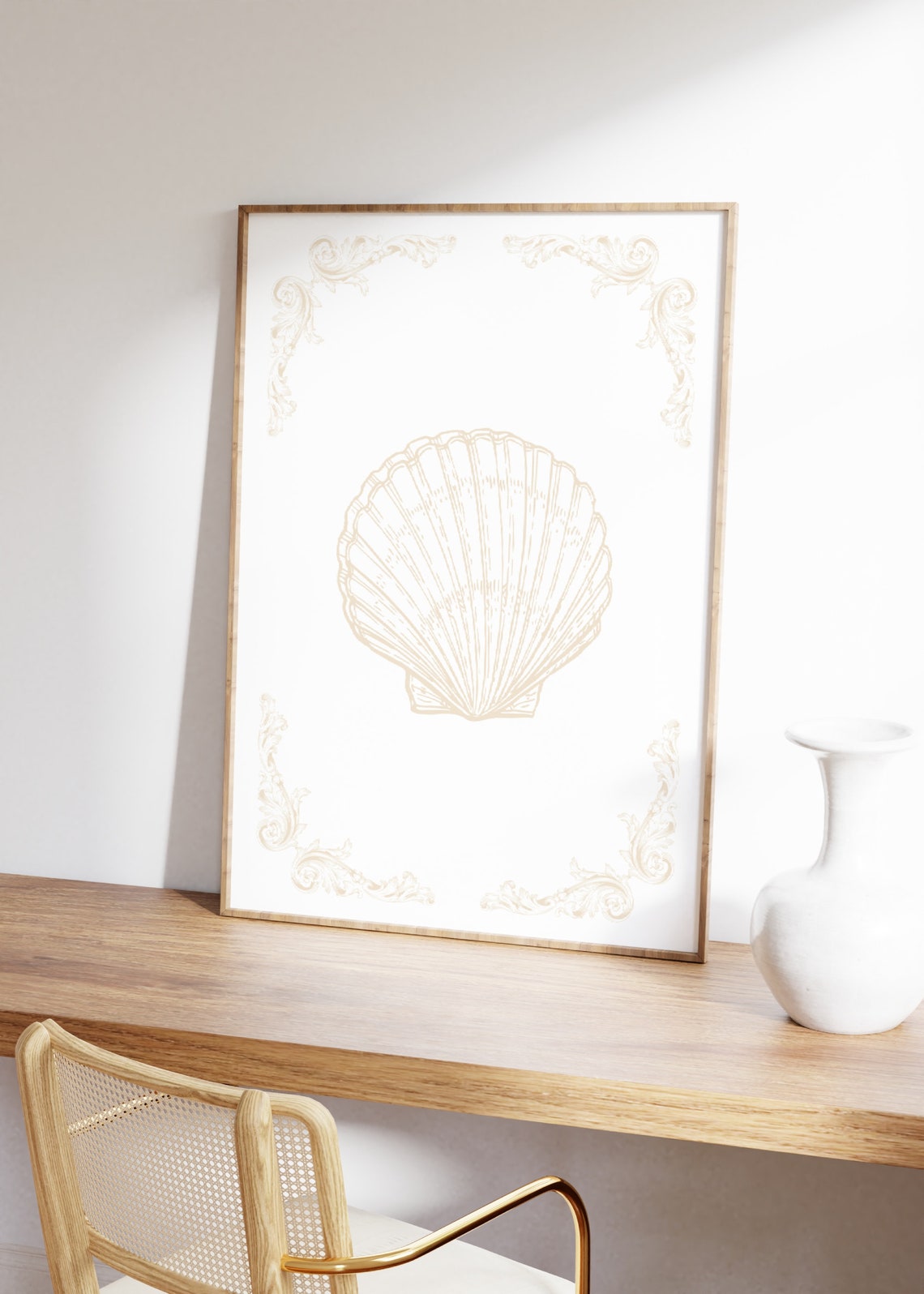 Beige Scallop Shell Vintage Line Art Coastal Elegance Poster - Image 3