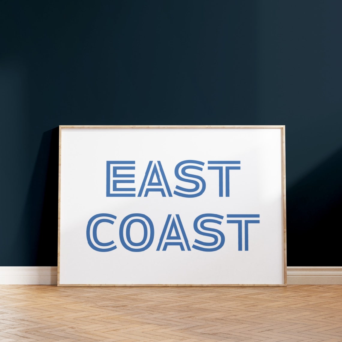 East Coast Blue Retro Outline Typography Coastal Beach Poster - Image 3