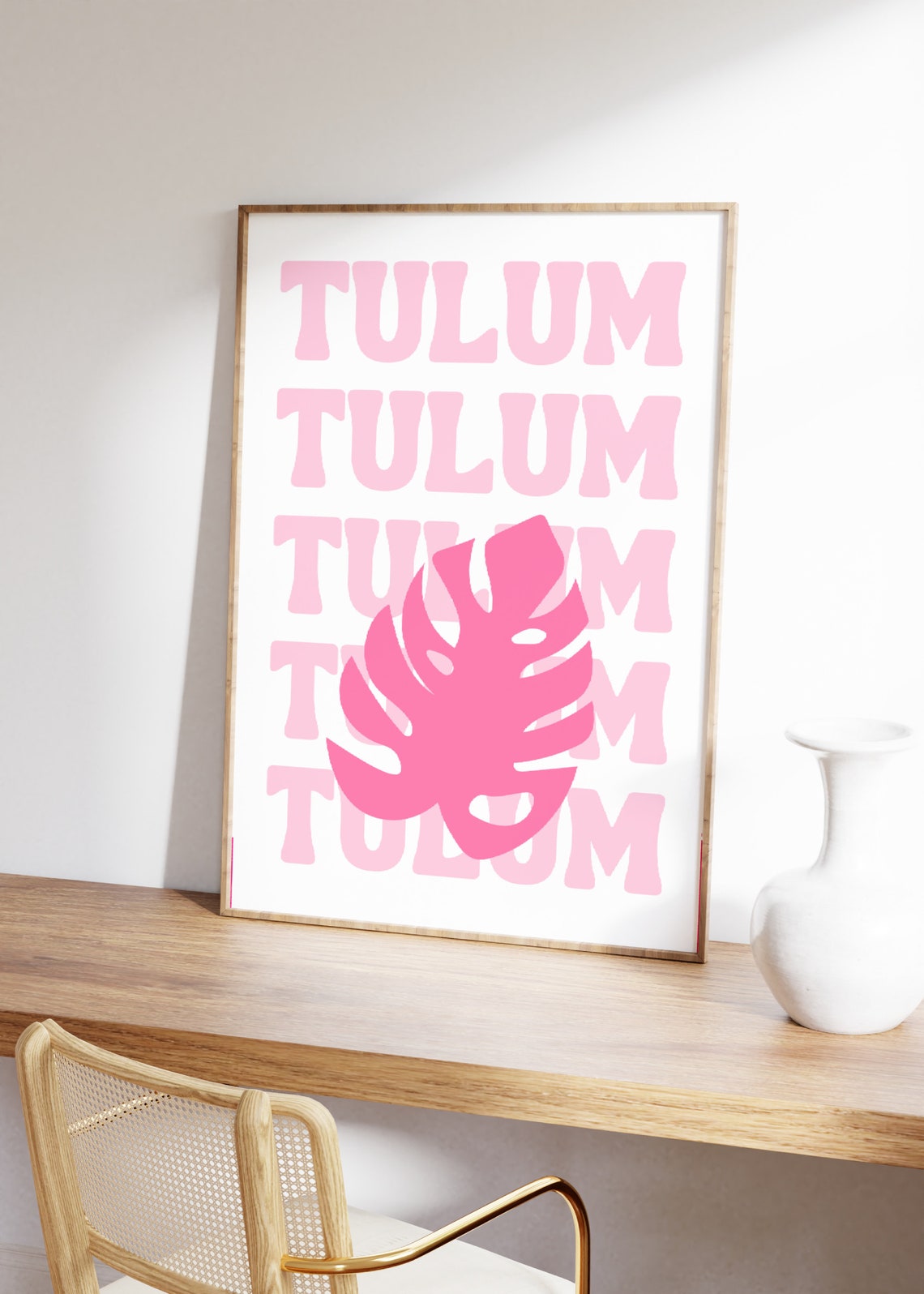 Tulum Pink Retro Lettering Monstera Leaf Beach Travel Style Poster - Image 2