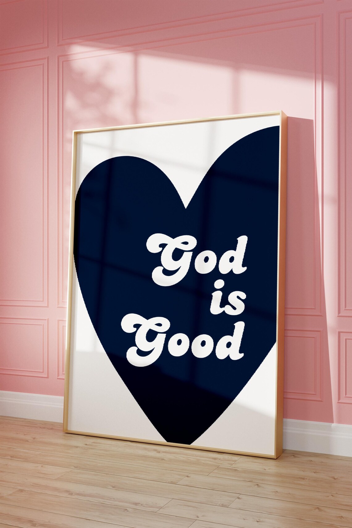 God Is Good Navy Heart Retro Faith Typography White Poster Sweet Wall Decor - Image 2