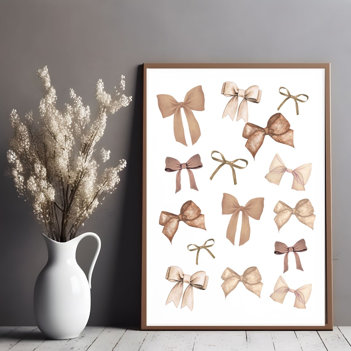 Beige Watercolor Bows Neutral Bow Pattern Nursery Poster Fun Home Decor - Image 3