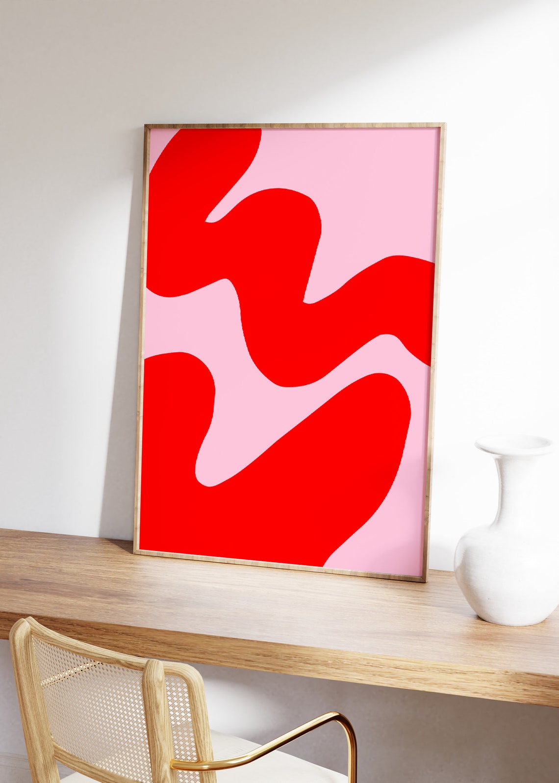 Red Pink Abstract Organic Wavy Shapes Modern Bold Statement Poster - Image 2