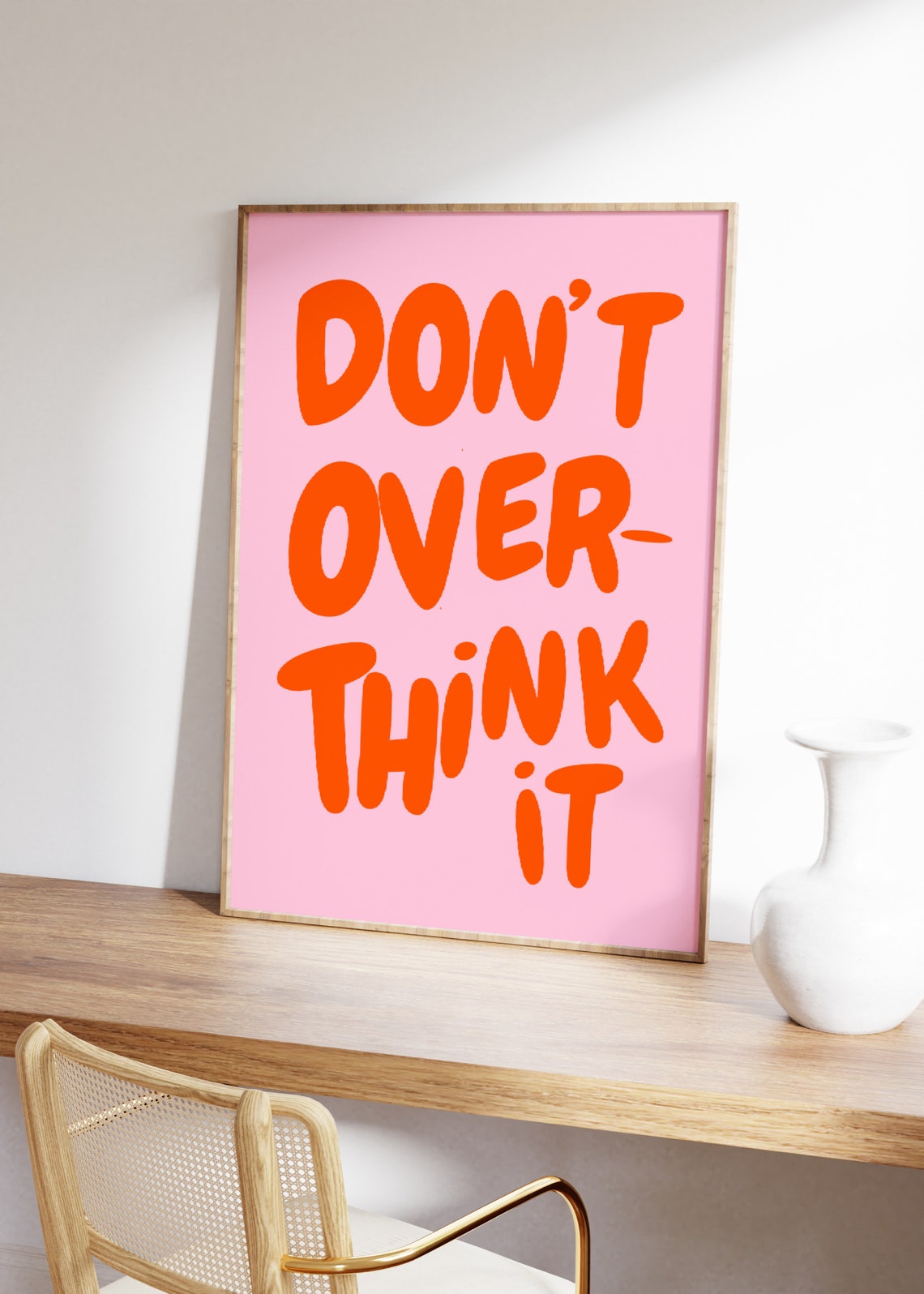 Dont Overthink It Quote Print Girly Pink Preppy Dorm Room Art Maximalist Inspirational Wall Art Motivational Typography Print - Image 4