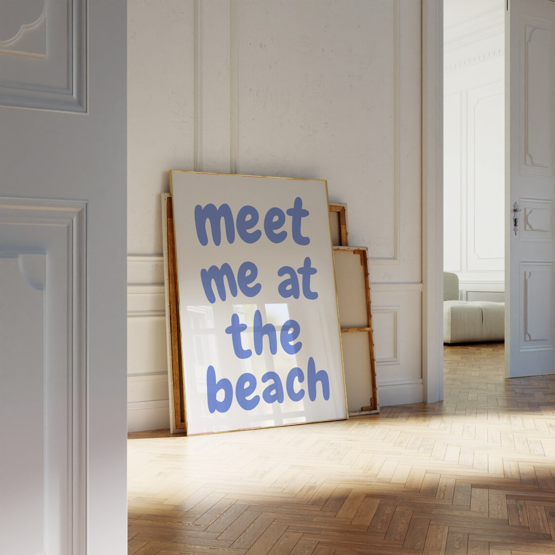 Meet Me at the Beach Blue Bubble Letter Coastal Quote Poster - Image 2